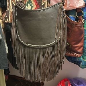 Huge western fringe bag all leather hand tooled and painted one of a kind